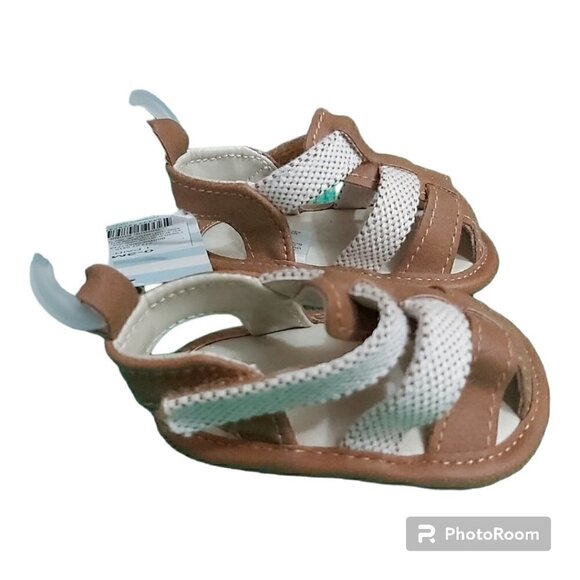 4/$20 Cat & Jack 0-3 Month Brown/White Velcro Closure Baby Sandals - Picture 2 of 4